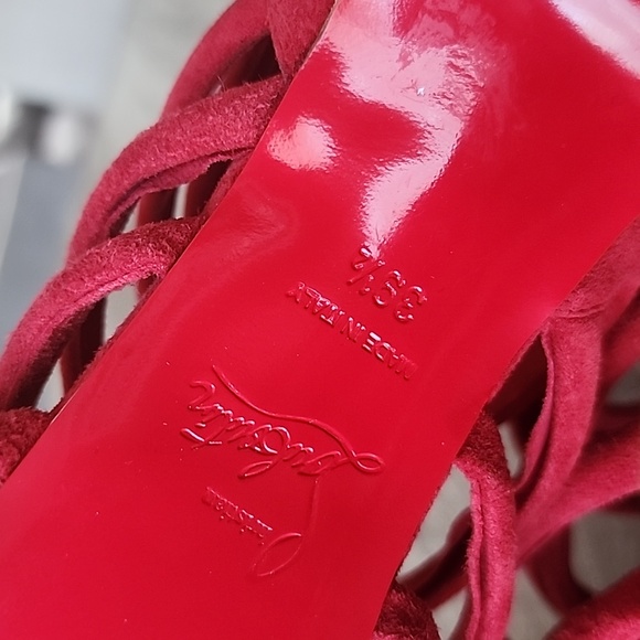 Christian Louboutin Mariniere Red Suede Gladiator Sandals Caged Strappy Heels - Picture 10 of 14